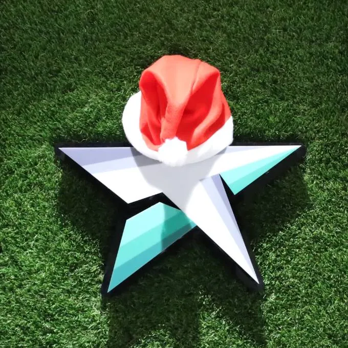 The TeqStars star logo wearing a Santa hat