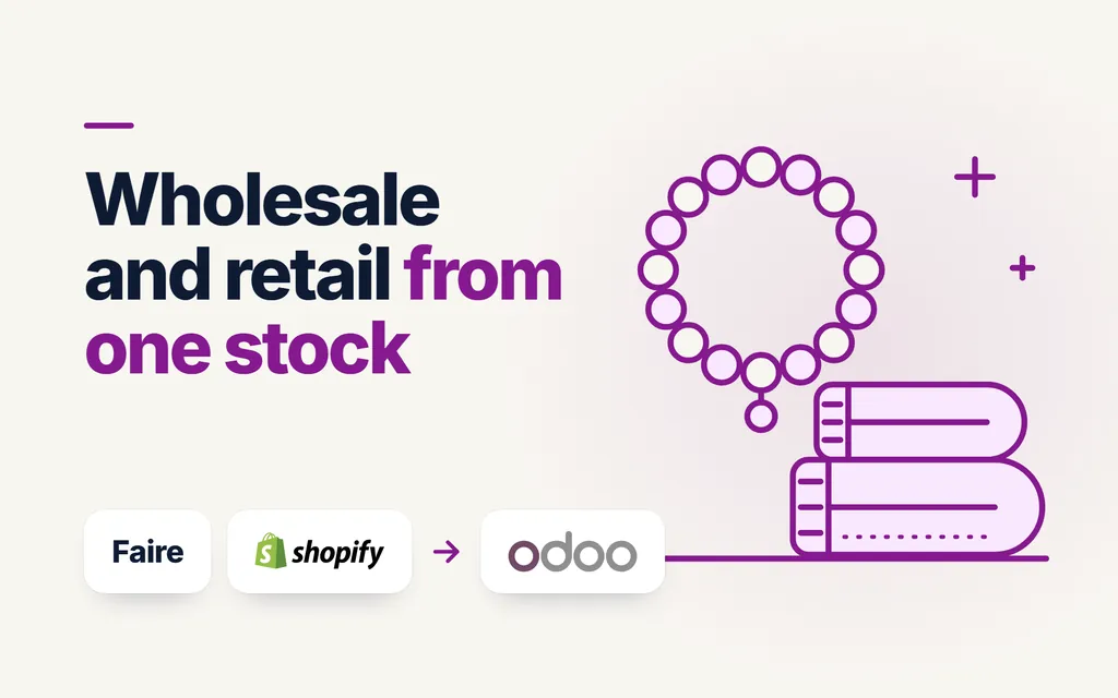 Line drawing of a bracelet beside folded cotton trousers: Faire and Shopify sales from one Odoo stock