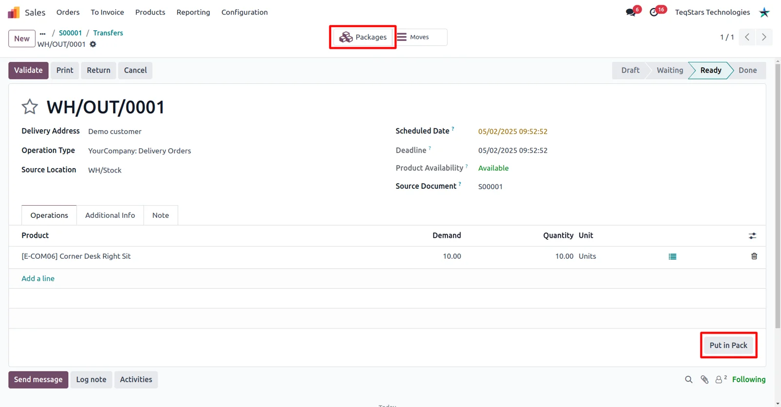 Put in Pack on an Odoo delivery order creating several packages for one ShippyPro shipment
