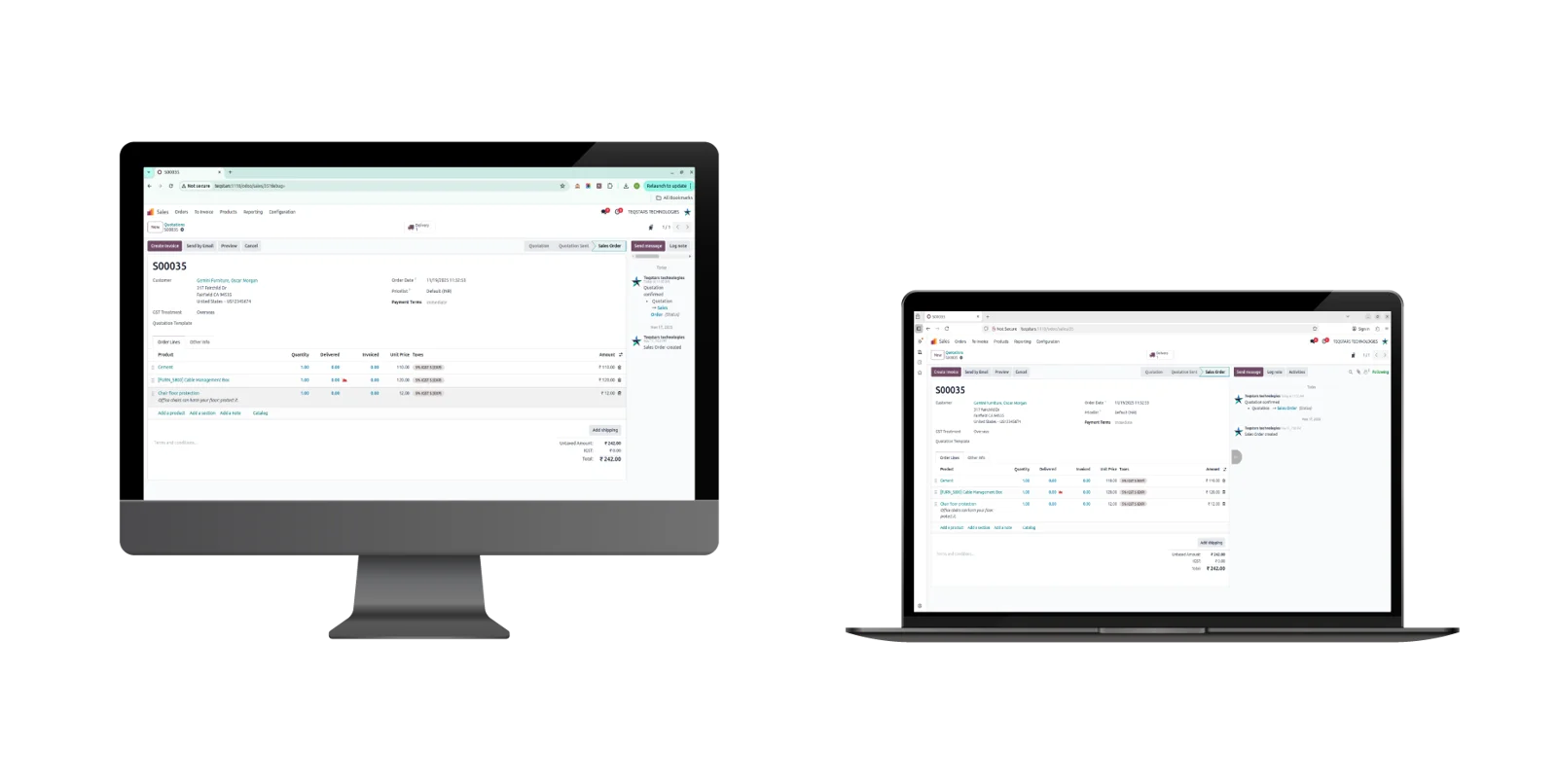 Flexible Chatter Pro in Odoo showing chatter size preferences kept separately per browser and per user
