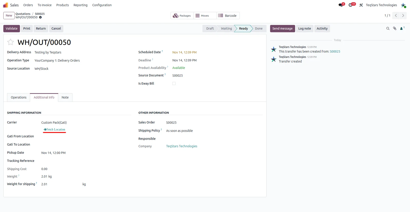 Fetching the list of Gati locations into Odoo with Gati Connector