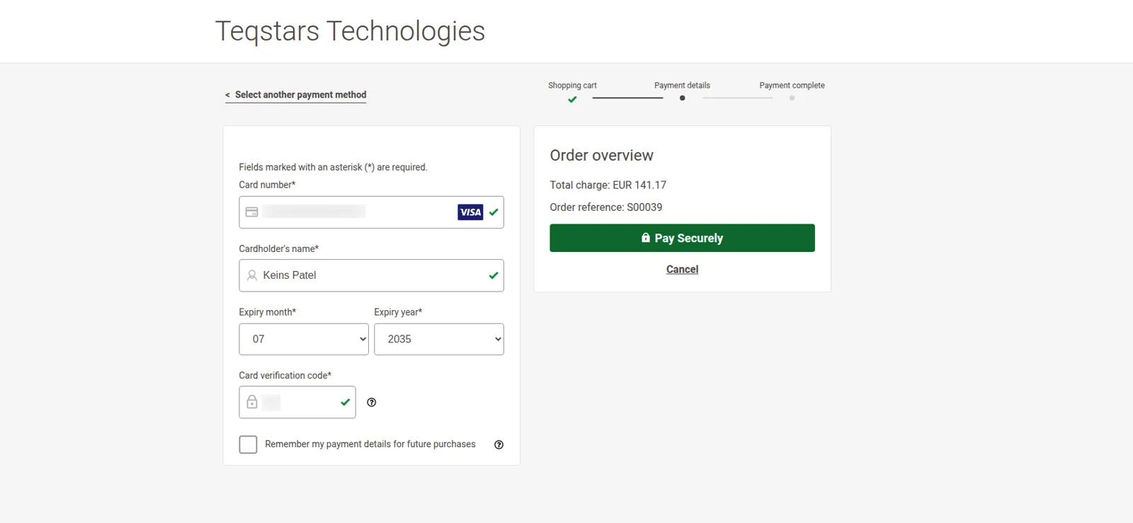 CAWL's secure hosted payment page offering card, wallet and PayPal options for an Odoo order