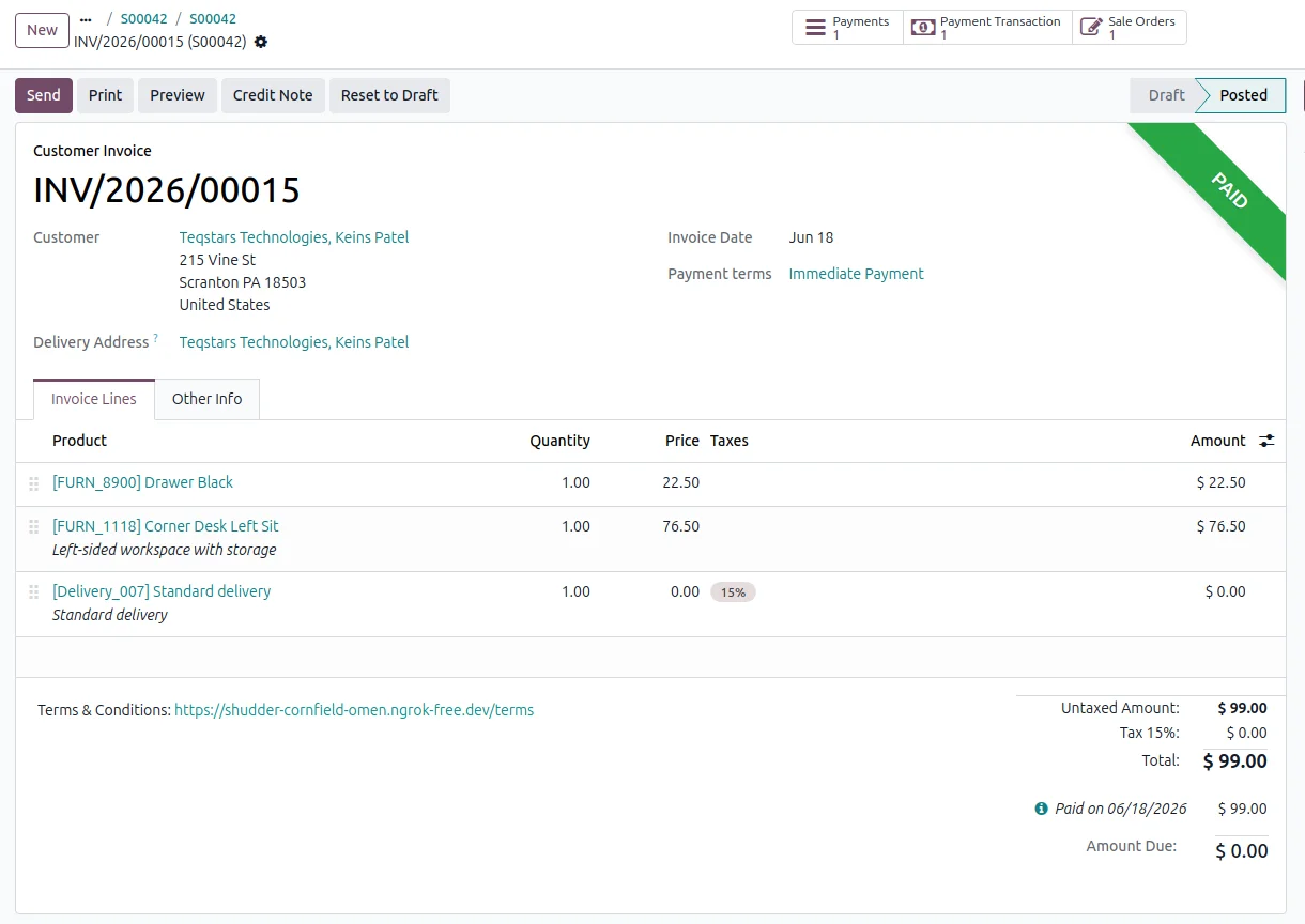 Paid customer invoice in Odoo reconciled automatically against a Klarna payment