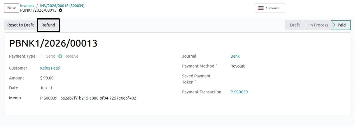 Refund action on an Odoo Revolut transaction for a full or partial amount.