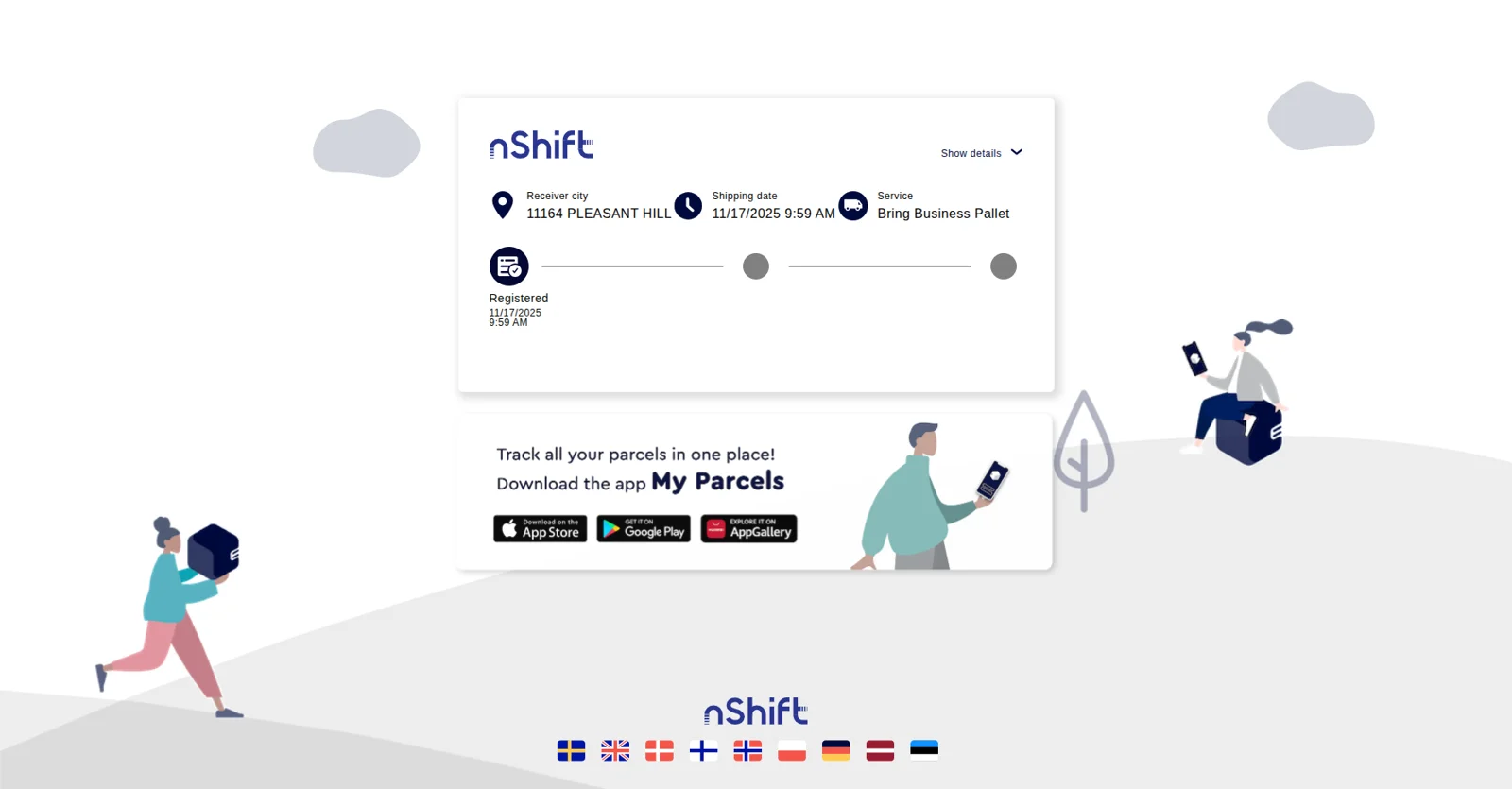 Real-time nShift shipment tracking status opened from an Odoo delivery order