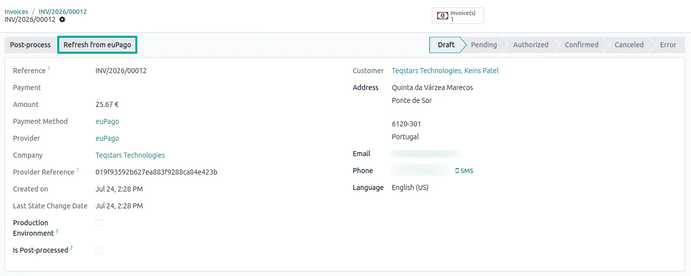 Refresh from euPago button on an Odoo transaction used to pull the latest payment status