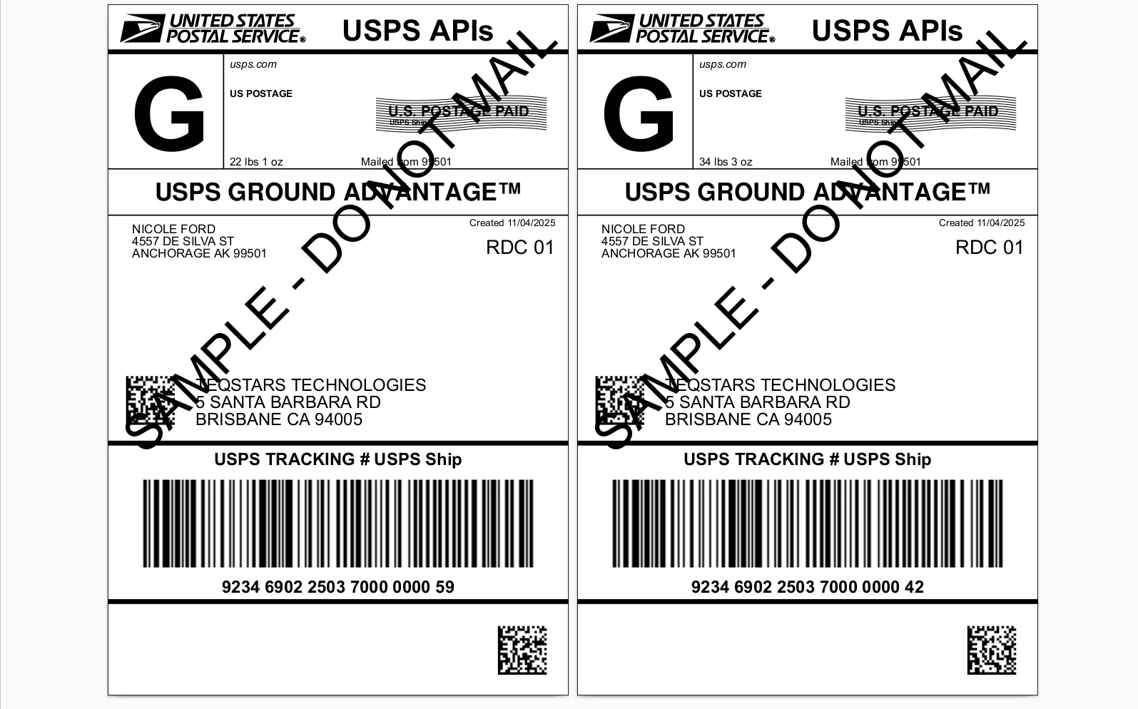 USPS shipping label PDF generated by Odoo and attached to the validated delivery order