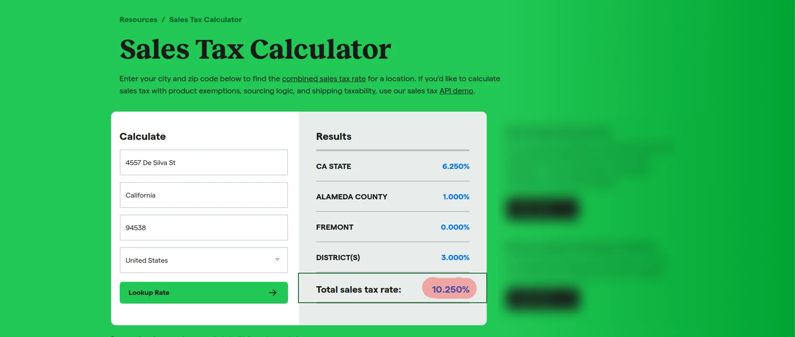 An Odoo quotation showing the TaxJar sales tax calculated for the customer's delivery address